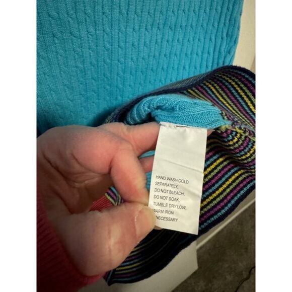 Womans‎ Y2K Jeanne Pierre Blue Quarter Sleeve Sweater Small with Rainbow Details - Picture 3 of 3